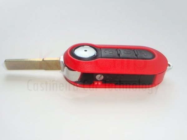 Fiat 3-Tasten Klappschlüsselgehäuse mit Rohling in rot